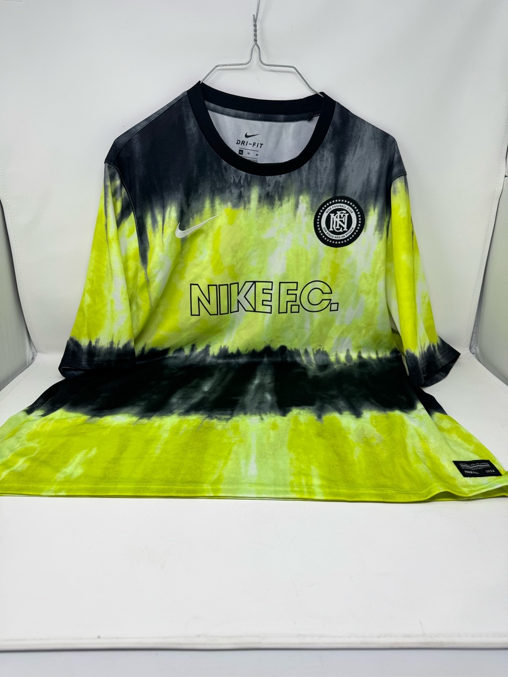 Vintage Nike FC Tie-Dye Soccer Jersey in Neon Yellow and Black men’s size XL